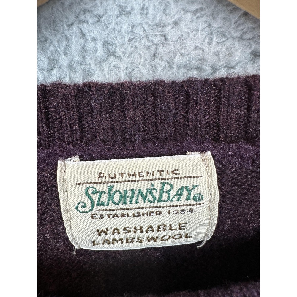 Vintage St Johns Bay Sweater Mens Medium Purple Lambswool Argyle Knit 90s Mens - Picture 3 of 8